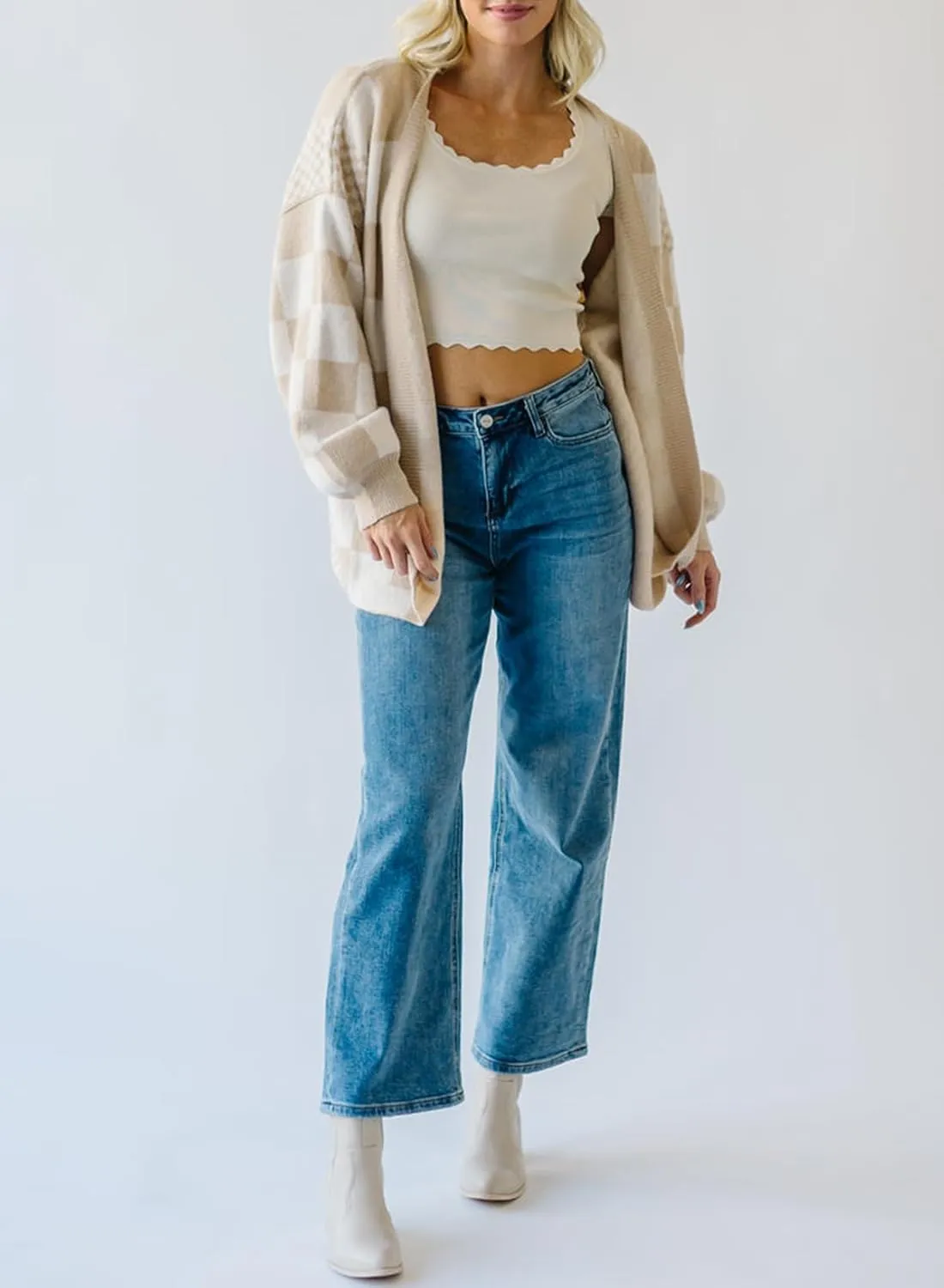 SELINK Women's Cardigan Sweater Vintage Open Front Mixed Checkered Pattern Chunky Knit Plaid Long Sleeve Daily Outwear