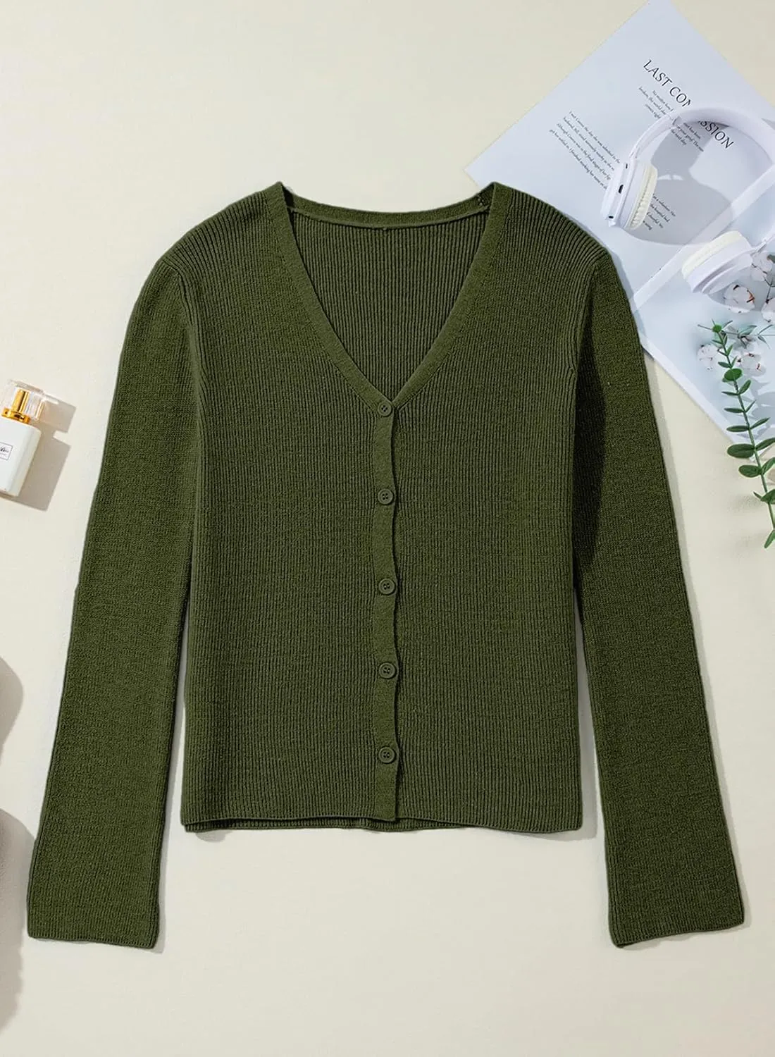 Sidefeel Womens Cardigan Sweaters V Neck Button Long Sleeve Knit Oversized Cardigans