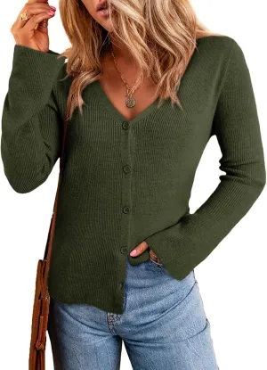 Sidefeel Womens Cardigan Sweaters V Neck Button Long Sleeve Knit Oversized Cardigans