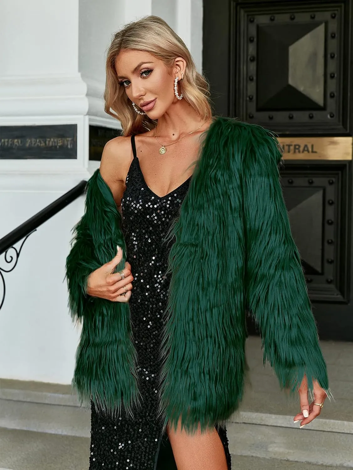 Simplee Apparel Women's Long Sleeve Fluffy Faux Fur Warm Coat