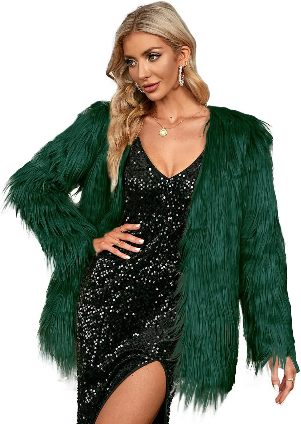 Simplee Apparel Women's Long Sleeve Fluffy Faux Fur Warm Coat