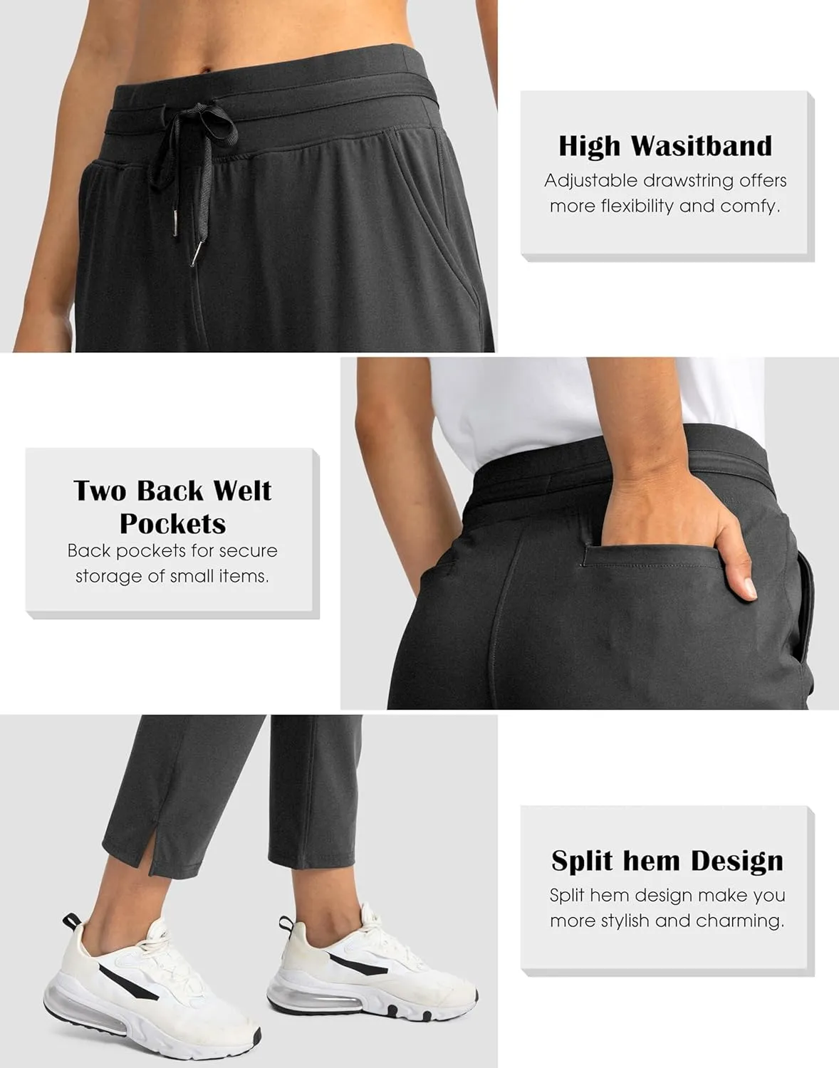 Soothfeel Women's Pants with 4 Pockets 7/8 Stretch High Waisted Sweatpants Travel Athletic Work Golf Pants for Women