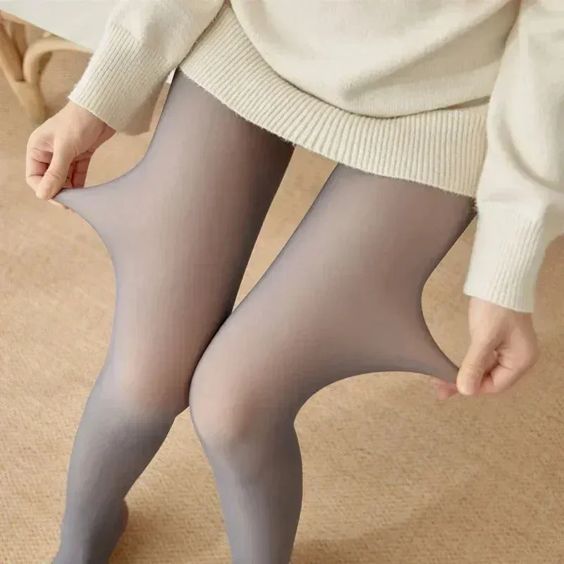 Thicken Polar Stockings Winter Warm Leggings Women'S Fleece Lined Tights Skin Effect Pantyhose Fake Translucent Wool Sock Pants