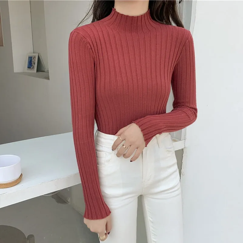 Turtleneck Sweater Soft Solid Slim Pullovers Knitted Sweaters