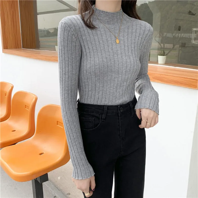 Turtleneck Sweater Soft Solid Slim Pullovers Knitted Sweaters