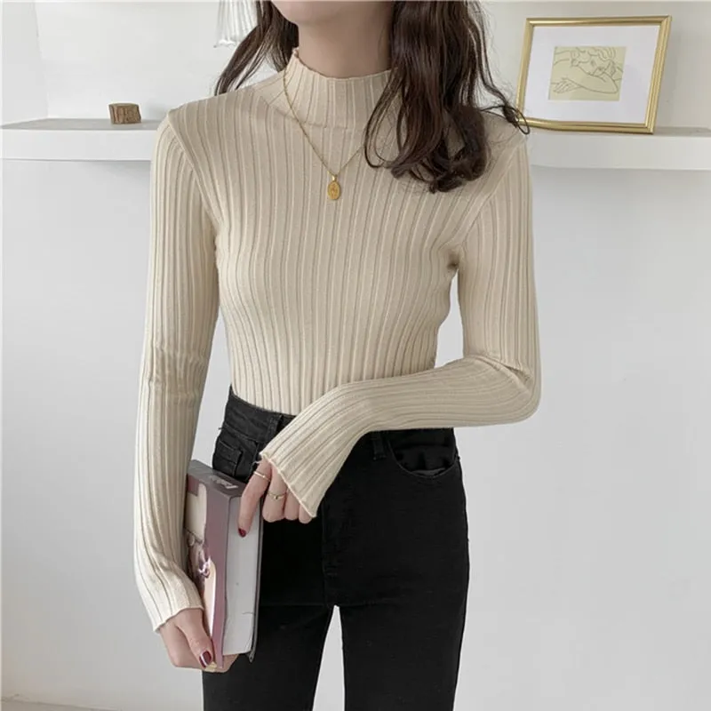 Turtleneck Sweater Soft Solid Slim Pullovers Knitted Sweaters