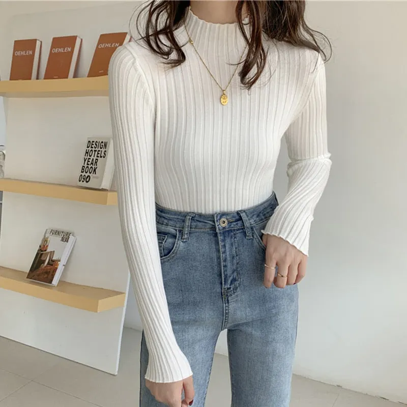 Turtleneck Sweater Soft Solid Slim Pullovers Knitted Sweaters
