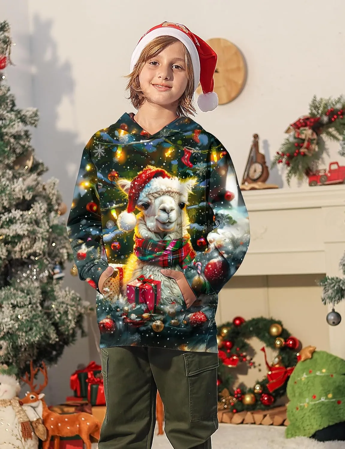 Ugly Christmas Hoodies for Boys Girls Xmas Funny Novelty Cool Sweatshirt Pullover With Pocket Size 6-16