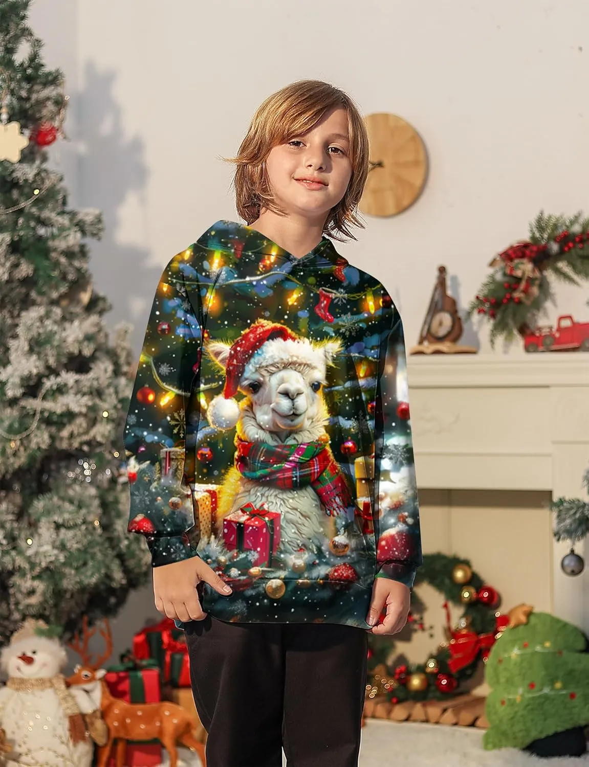 Ugly Christmas Hoodies for Boys Girls Xmas Funny Novelty Cool Sweatshirt Pullover With Pocket Size 6-16