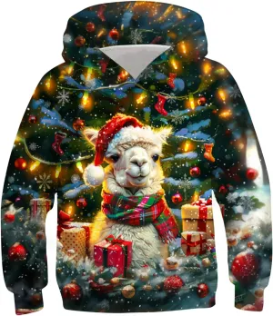 Ugly Christmas Hoodies for Boys Girls Xmas Funny Novelty Cool Sweatshirt Pullover With Pocket Size 6-16