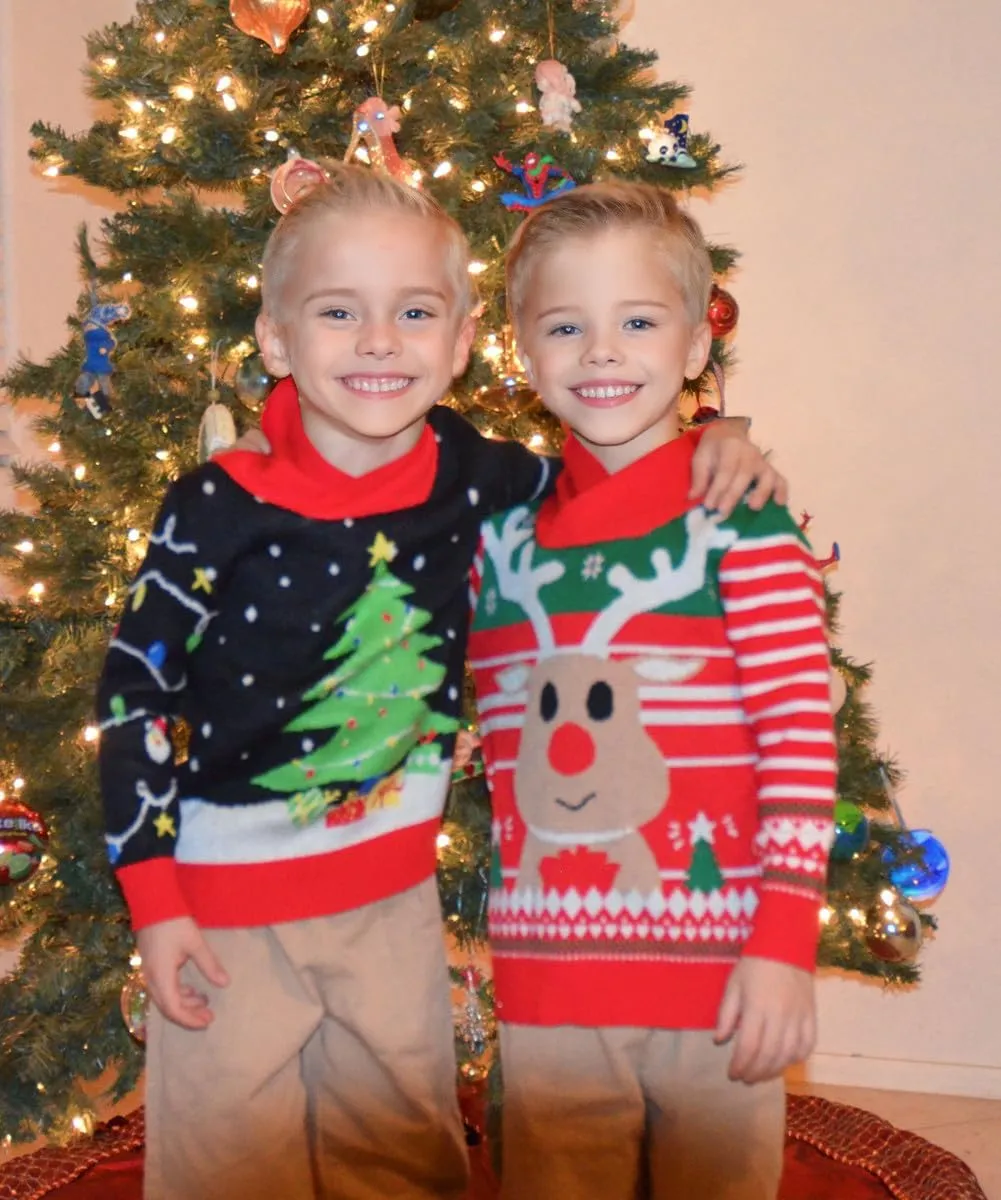 uideazone Boys Kids Ugly Christmas Sweater Novelty Toddler Knitting Xmas Lapel Pullover Jumper 18 Months-7 Years