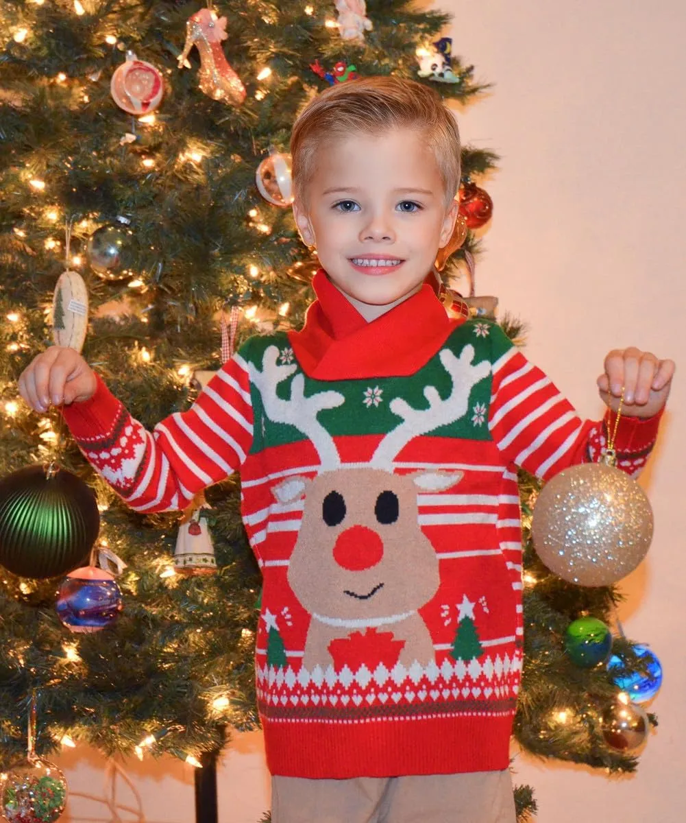 uideazone Boys Kids Ugly Christmas Sweater Novelty Toddler Knitting Xmas Lapel Pullover Jumper 18 Months-7 Years