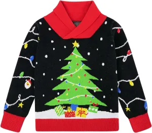 uideazone Boys Kids Ugly Christmas Sweater Novelty Toddler Knitting Xmas Lapel Pullover Jumper 18 Months-7 Years
