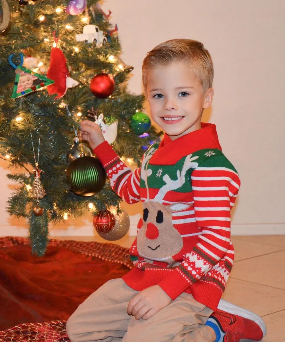 uideazone Boys Kids Ugly Christmas Sweater Novelty Toddler Knitting Xmas Lapel Pullover Jumper 18 Months-7 Years