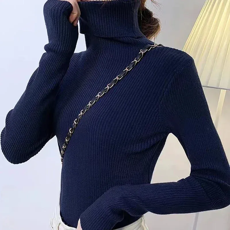 Women Fall Turtleneck Sweater Knitted Soft Pullovers , Basic Soft Sweaters For Women  Autumn Winter