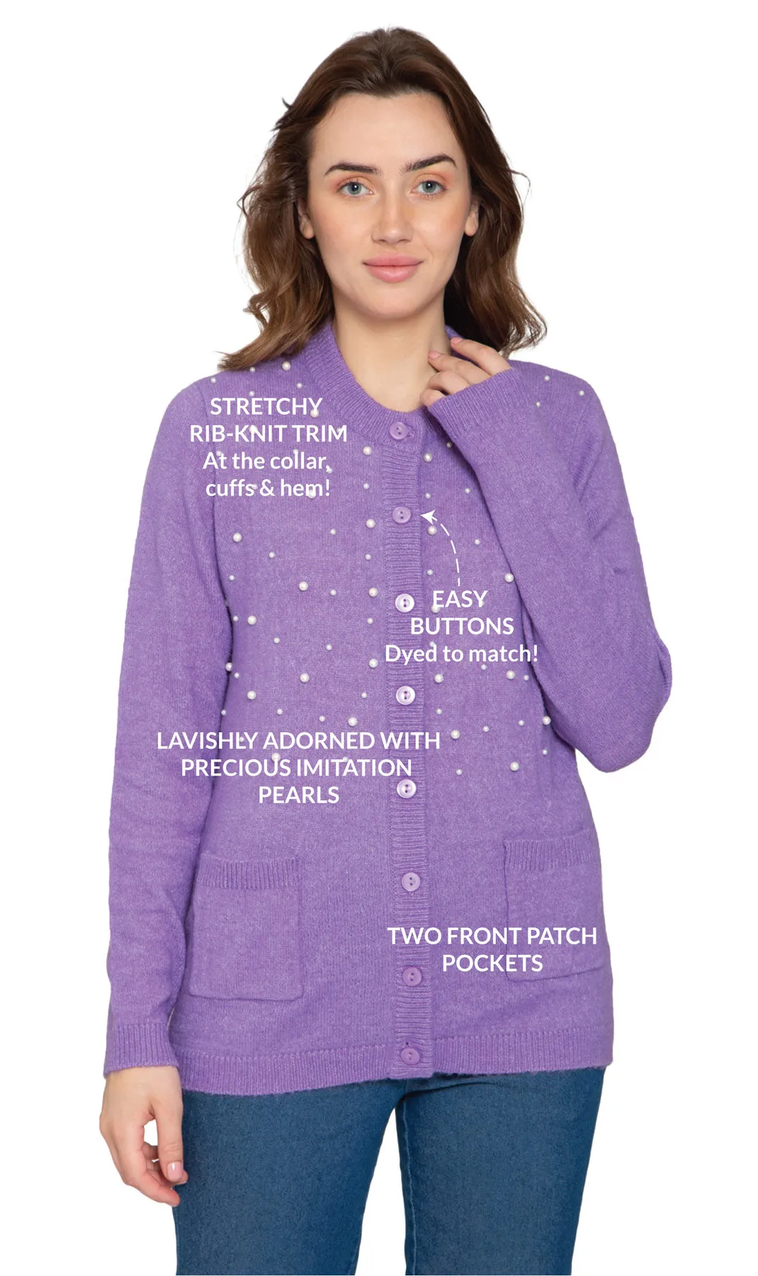 Women's Faux Pearl Cardigan – Luxe Beaded Sweater in a Soft Knit