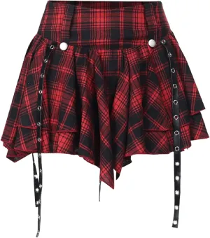 Women's Gothic Punk Skirt High Waist Mini Plaid Pleated Skirt Y2K Ruffles Fairy Grunge A-Line Skater Skirts