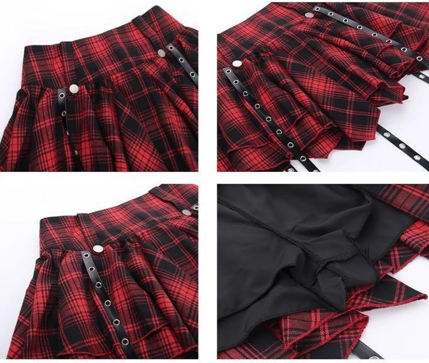 Women's Gothic Punk Skirt High Waist Mini Plaid Pleated Skirt Y2K Ruffles Fairy Grunge A-Line Skater Skirts