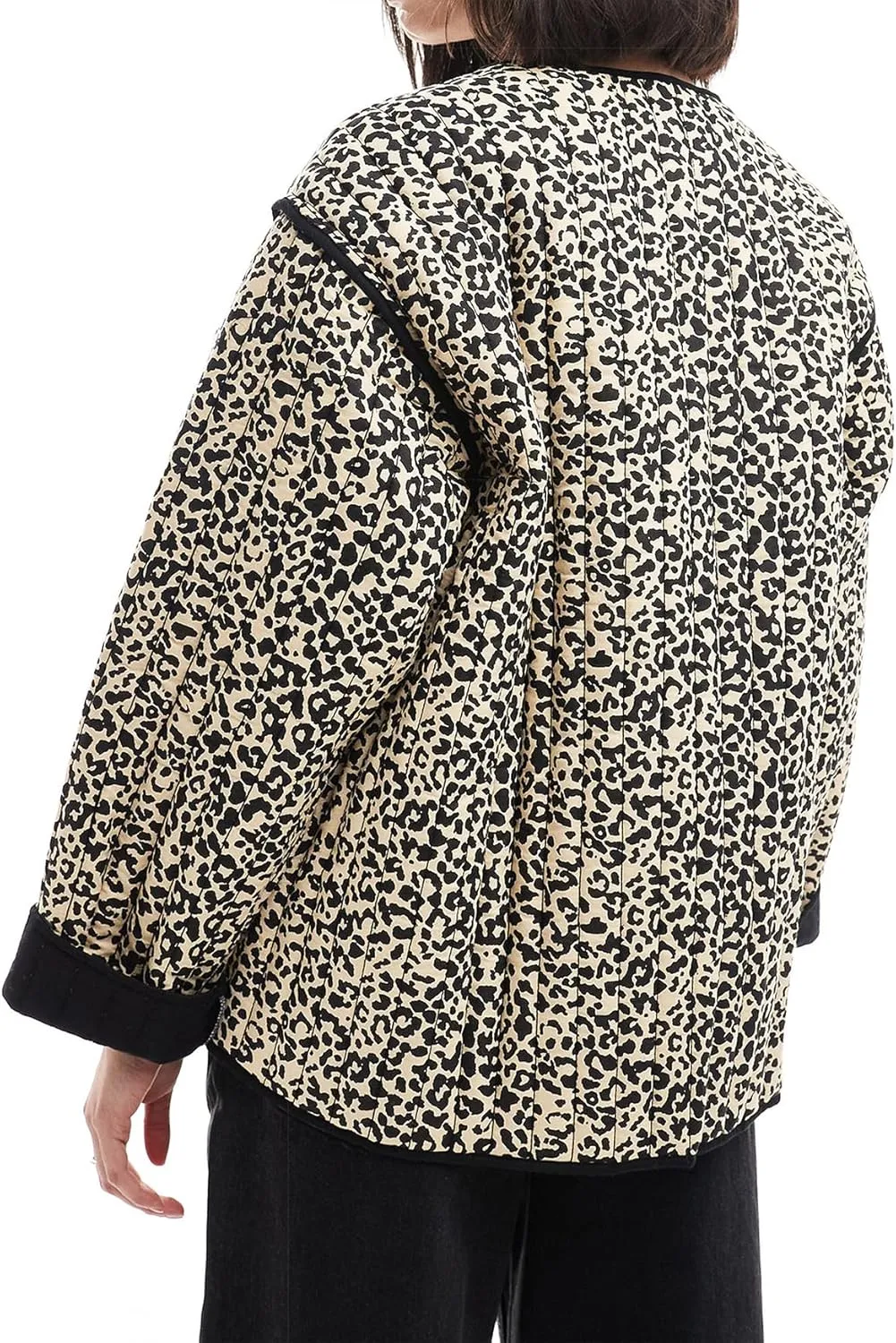 Women's Leopard Quilted Jacket Tie Front Lightweight Puffer Padded Coats with Pockets
