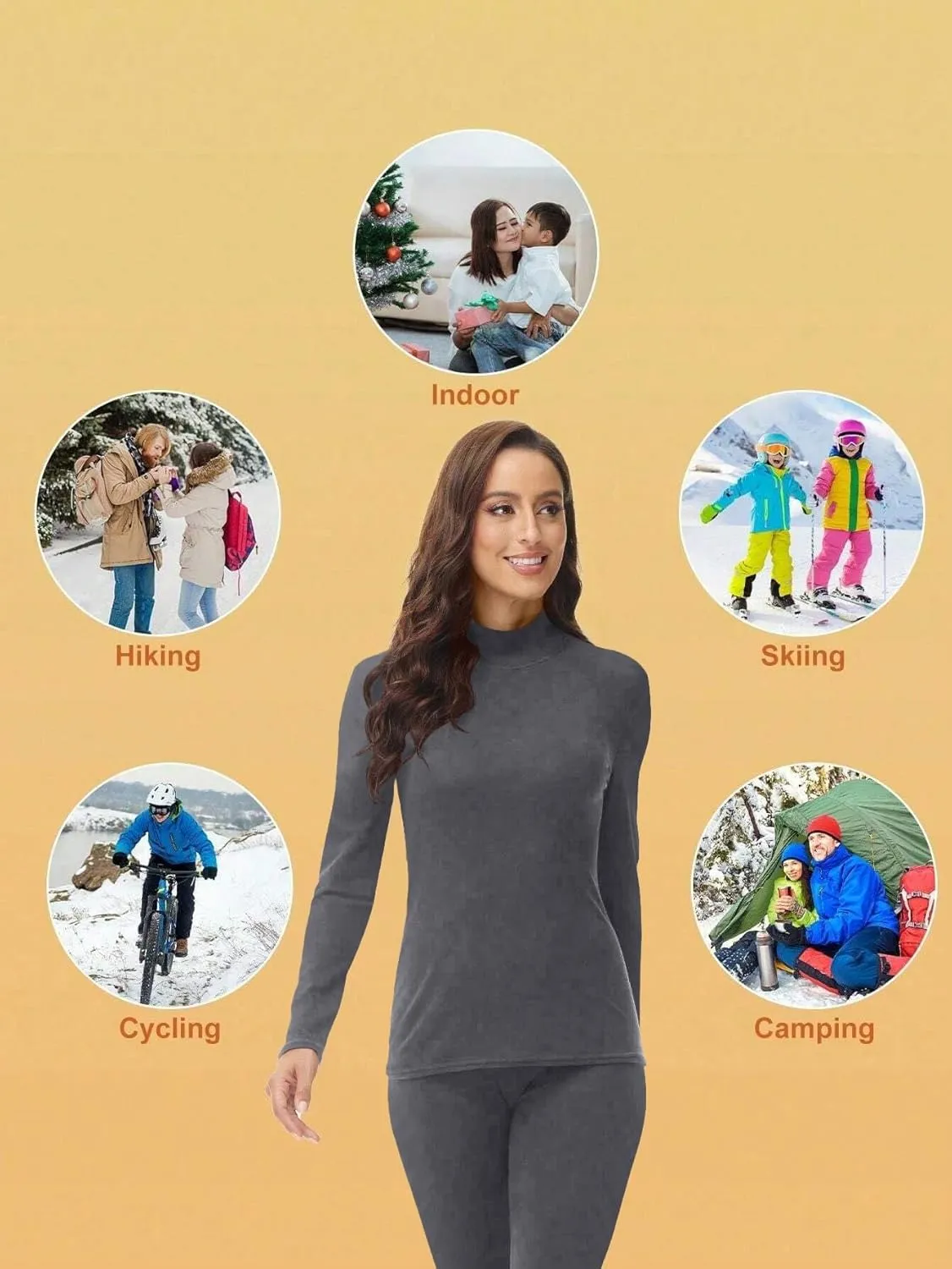 Womens Mock Neck Thermal Underwear Winter Long Johns with Fleece Lined Long Sleeves Base Layer Set Top Bottom