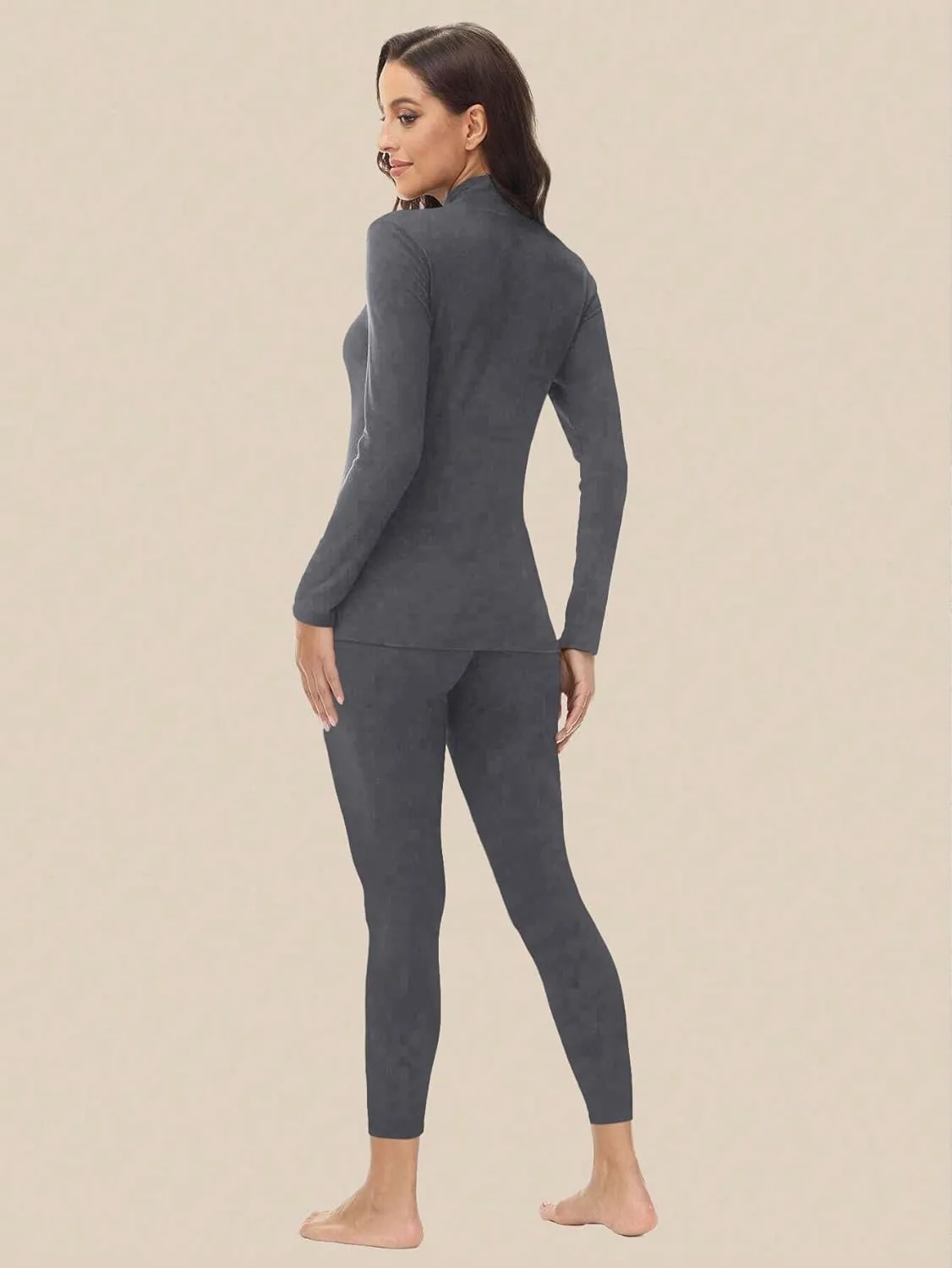Womens Mock Neck Thermal Underwear Winter Long Johns with Fleece Lined Long Sleeves Base Layer Set Top Bottom