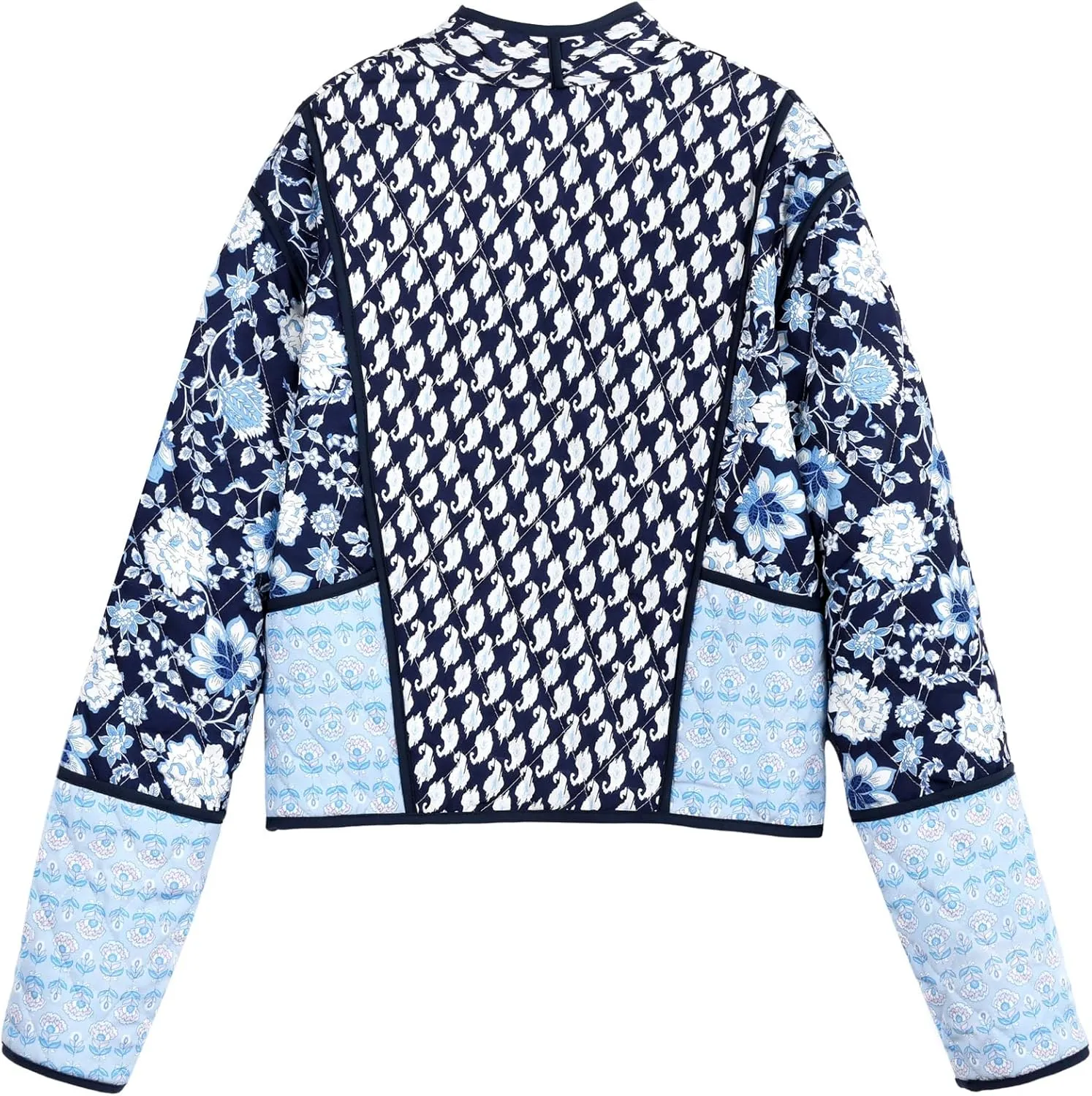Wyeysyt Women's Cropped Puffer Quilted Jacket Cardigan Floral Printed Lightweight Long Sleeve Open Front Short Padded Coats